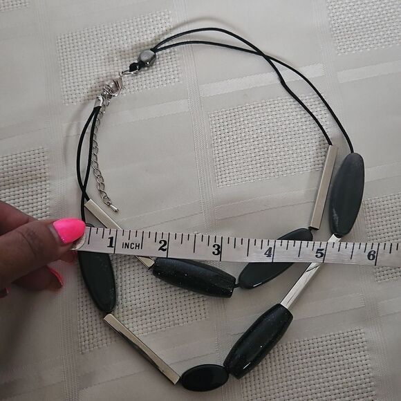 Elegant Black and Silver Layered Choker Necklace - Picture 8 of 16